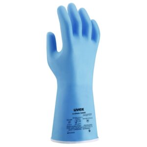 Uvex Protective Gloves U-Chem 3300, Size 8, EN 388, EN ISO 3471, Blue Nitrile Rubber, Pack of 1 Box (10 Pairs)
