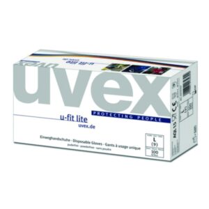 Uvex Disposable Gloves U-Fit Lite, Size M, Nitrile, 240mm, Silicone-Free, Powder-Free, Blue, Pack of 100