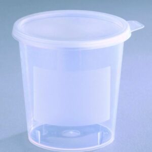 Beaker 400 ml, PP, natural, graduated, w. snap lid, assembled, pack of 185