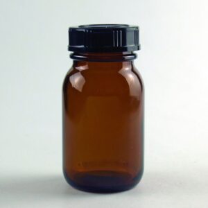 Hecht Wide Mouth Bottle 50 ml, GL 32 with Thread and Screw Cap, Brown Glass
